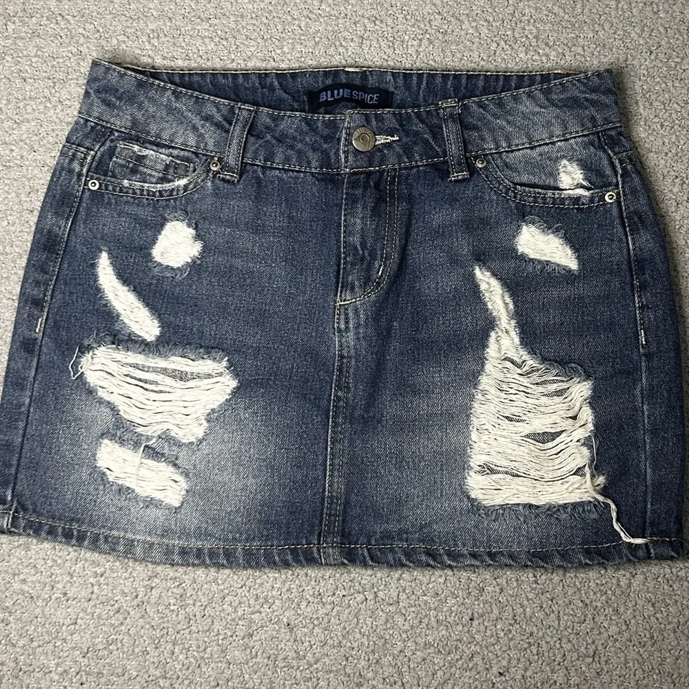 Celestial Mini Skirt Low Rise‎ 1 Blue Moon Star Hand Painted Denim Y2K